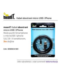 MEANIT USB kabl sa micro USB i iPhone priključkom, 3m - MICROUSB / iPHONE - 9700