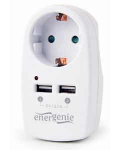 GEMBIRD USB punjač, EG-ACU2-02, sa prolaznom AC utičnicom, 2,1 A, bela - 39294