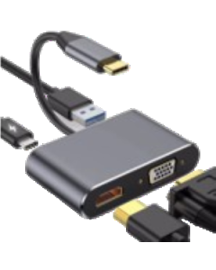 STARS SOLUTIONS Adapter USB-C na HDMI/VGA/USB/PD sivi