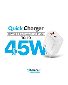 Kucni punjac Teracell Evolution TC-19, GAN, QC, PD Fast charging 45W beli CE - 223690
