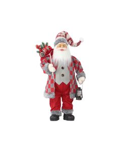 DENIS Novogodišnja figura Deda Mraza 90cm, crvena/siva