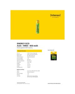 INTENSO Baterija punjiva AAA / HR03, 850 mAh, blister 4 kom - AAA / HR03/850 - 12512