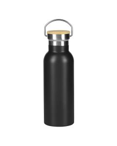Termos boca CALDO 500 ml – vakuum izolacija do 12 h, vrh od bambusa, ručka, crna