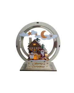 Novogodišnji ukras drvena kućica sa svetlom merry christmas 42-70718 - 42-70718