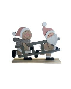 Drvena dekoracija Sneško i Deda Mraz sa  merdevinama 19.5x3x16cm