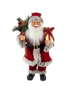 Novogodišnja figura Deda Mraz sa poklonom 50cm, crvena/siva
