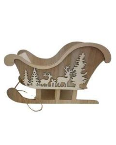 Drveni novogodišnji ukras sanke Deda Mraza