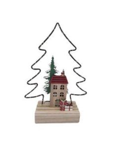 Drveni novogodišnji ukras Jelka i kućica