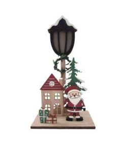 Drveni novogodisnju ukras Deda Mraz i fenjer