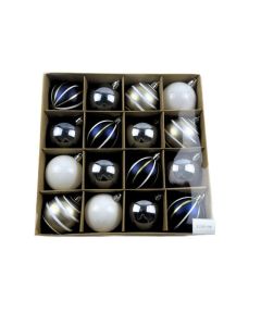 Set novogodišnjih kugli 6cm 16/1, plava/siva/bela