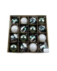 Set novogodišnjih kugli 6cm 16/1, zelena/bela