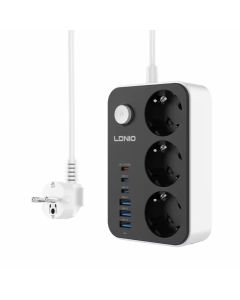 Produzni kabl LDNIO SE3631C 3 uticnice 3xUSB 3xPD beli 2m