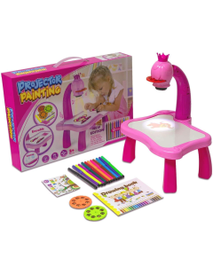Magični stočić za crtanje sa projektorom + 12 vodenih bojica, roze