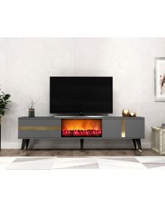 HANAH HOME TV komoda sa LED kaminom Vania Fireplace, crna/zlatna - 475OLV2651