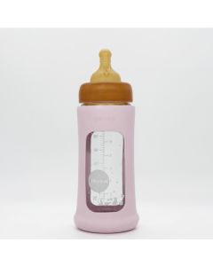 Hevea staklena flašica sa širokim otvorom i zaštitnim rukavom 1 kom, 250ml/8.5oz, Puder roza - 478609