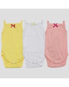Corall Bodi Uska Bretela Za Devojčice Set Od 3, Žuti - Beli - Roze - P-116856