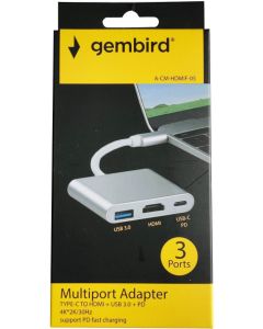 GEMBIRD A-CM-HDMIF-05 TYPE-C TO HDMI + USB3.0 + PD ALUMINIUM - 43124
