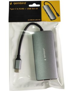 GEMBIRD A-CMU3-LAN-05 TYPE C TO RJ45 gigabit + 3xUSB3.1 hub ALUMINIUM - 43123