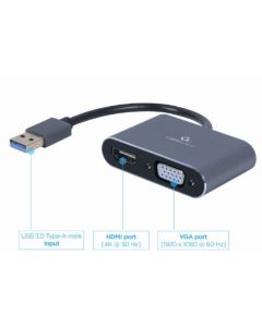 GEMBIRD A-USB3-HDMIVGA-01 USB to HDMI + VGA display adapter, space grey - 42547