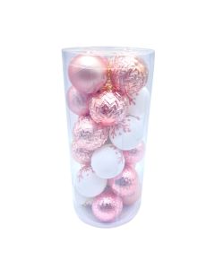 Novogodišnje kugle 6cm set 24/1, roze-bela