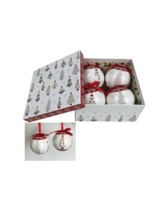 Novogodišnje kugle 7.5cm u ukrasnoj kutiji set 4/1, bela-crvena
