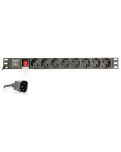 EG-PDU-014-C14 Gembird C14 Produzni kabl sa zastitom 8 uticnica 10A, PDU 1U, aluminium, 3m