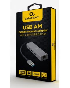 GEMBIRD A-AMU3-LAN-01 USB AM Gigabit network adapter with 3-port USB 3.0 hub - 40285