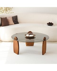 HANAH HOME Klub sto Surf, tamno staklo/braon