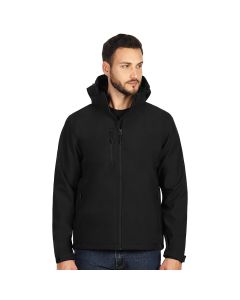 Muška softshell jakna PROTECT – 8.000 mm, kapuljača u kragni, OEKO-TEX, crna – veličina XXL