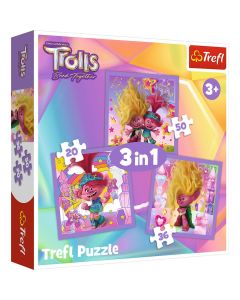 TREFL Puzzle 3u1 Meet the happy Trolls 34870 - 20, 36, 50 delova - 102864-T34870
