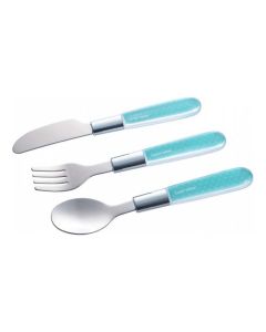 CANPOL Pribor - metalni set nož, viljuška i  kašika za bebe 9/477 - plave boje - 9-477_blu