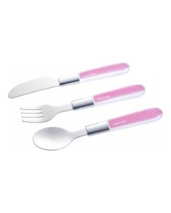 CANPOL Pribor - metalni set nož, viljuška i kašika za bebe 9/477 - pink boje - 9-477_pin