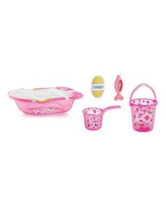 BABYJEM Set za kupanje 6 delova pink (kadica, podloga, termometar, sunđer, bokal, kofica) - 92-35404