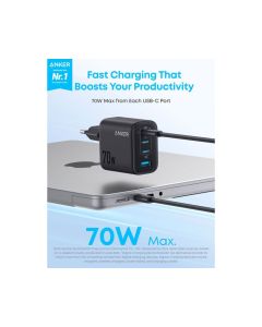 Zolo 70W 4-porta(3x USB-C i 1x USB-A) zidni punjač crni