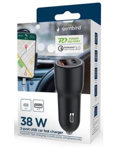 GEMBIRD Brzi auto punjač TA-UC-AC2PDQC38-CAR-01, crna - 46120