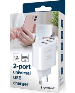 GEMBIRD Univerzalni punjač 2-port USB TA-UC-2A12-01-BK, 12w, crna - 46489-1