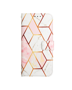 Maska za Honor 600/ 600 Pro geometry na preklop Marble roze