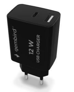 GEMBIRD Univerzalni punjač 2-port USB-A+ USB-C TA-UC-2AC12-01-BK, crna - 46833