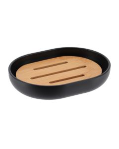 TENDANCE Ovalna posuda za sapuna 9.5x12x9.5cm, bambus/crna - 6474237