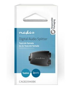 NEDIS Spliter CAGB25940BK, TosLink zenski na 2x TosLink zenski adapter, crna - 47332