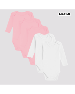 Mafimi Pamučni Bodići Dugi rukav set od 5 - 3 puder, 2 bela - P-122956