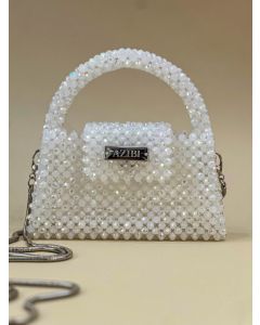 AZIBI Ženska torba od kristalnih perli HERA mini, mlečna