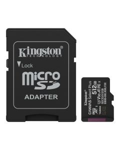 KINGSTON MicroSD 512GB, Canvas Select Plus, Class 10 UHS-I U3 V30 A1, Read up to 150MB/s, w/SD adapter