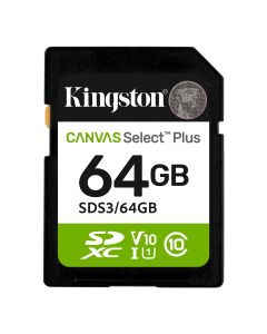 KINGSTON SD Card 64GB, Canvas Select Plus, SDHC Class10 UHS-1 U1 V10, up to 100MB/s read