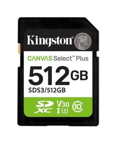 KINGSTON SD Card 512GB, Canvas Select Plus, SDHC Class10 UHS-1 U3 V30, up to 150MB/s read