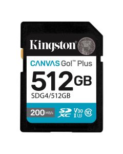 KINGSTON SD Card 512GB, Canvas Go! Plus, SDXC Class10 UHS-1 U3 V30, Read up to 200MB/s, Write up to 160MB/s, for 4K and FullHD video recording