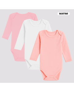 Mafimi Pamučni Bodići Dugi rukav set od 3 - puder, bela, kajsija - P-123056