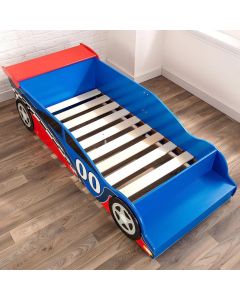 Drveni dečiji krevet, trkački automobil sa ugrađenim stepenikom i sigurnosnim ramom - FORMULA