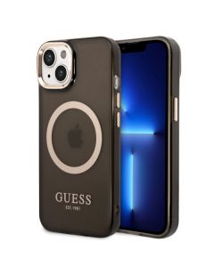 LICENSED GUESS GUESS Futrola za iPhone 14 Plus GOLD OUTLINE TRANSLUCENT BLACK MagSafe - GUHMP14MHTCMK