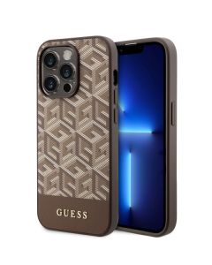 LICENSED GUESS GUESS Futrola za iPhone 14 Pro GCUBE PU STRIPES BROWN MagSafe - GUHMP14LHGCFSEW